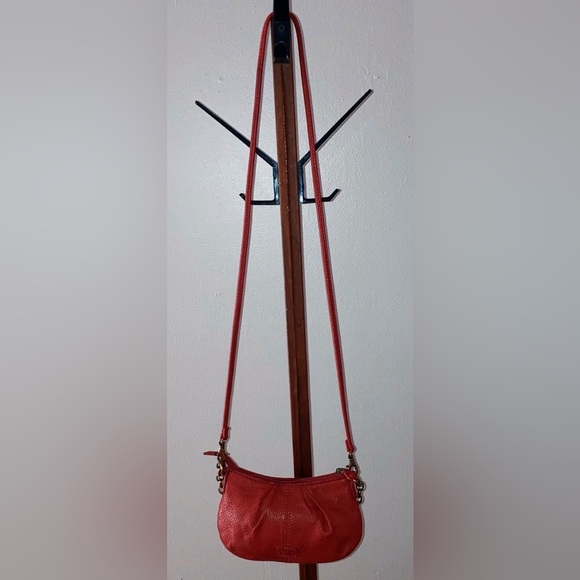Vintage Fossil Coral Red Leather Chain Mini Crossbody Bag/Purse - Picture 5 of 14
